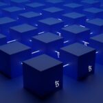 a group of blue cubes with numbers on them