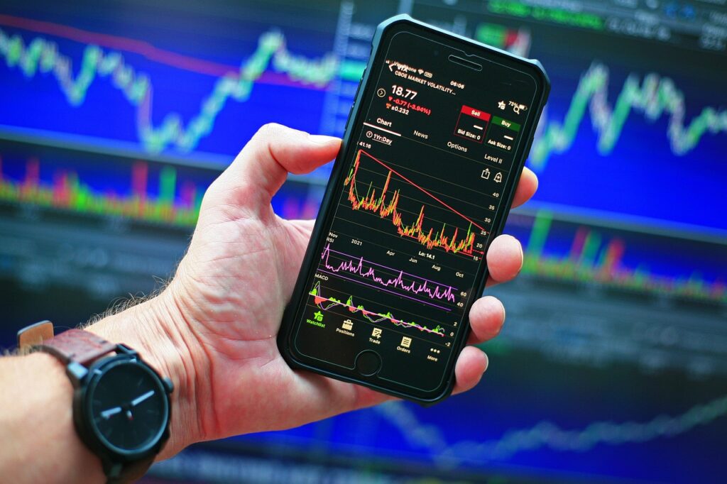 stock market, chart, phone