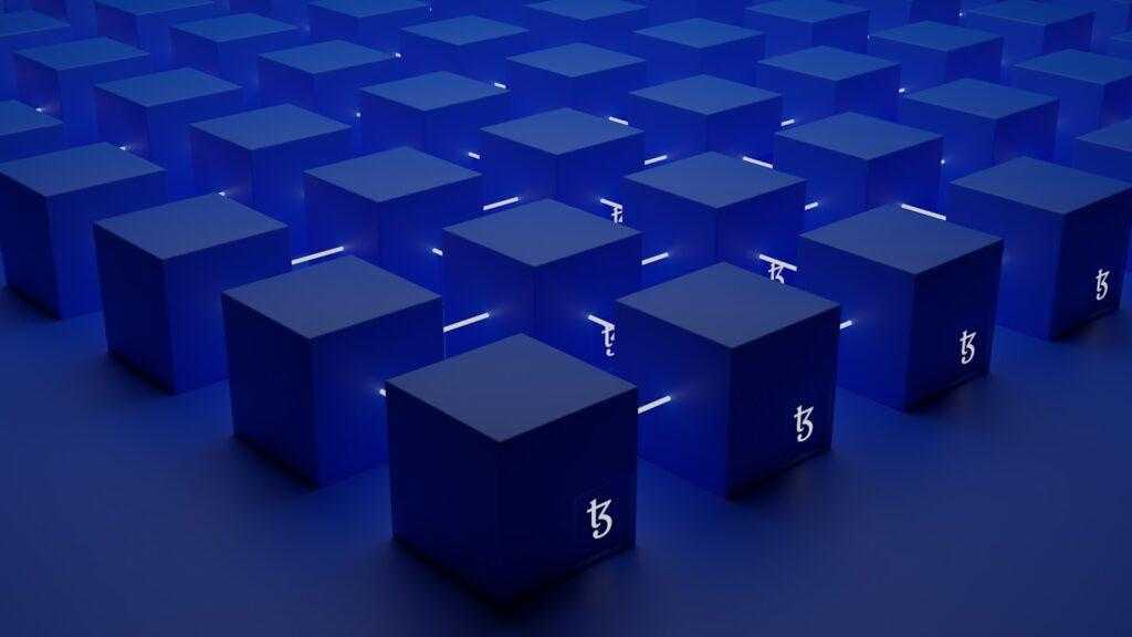 a group of blue cubes with numbers on them